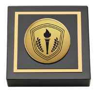 Black marble paperweight with engraved Honor Society gold medallion