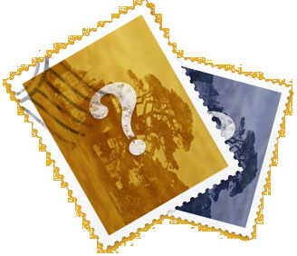 Two postage stamps printed with question marks
