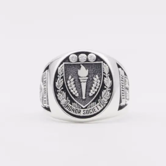 Honor Society Class Ring showing the crest and side detailing